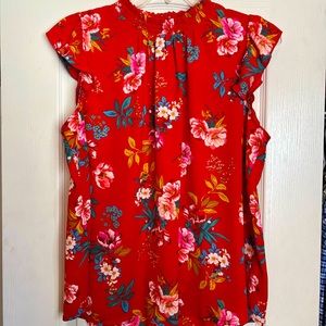 LOFT red floral high neck blouse size XL